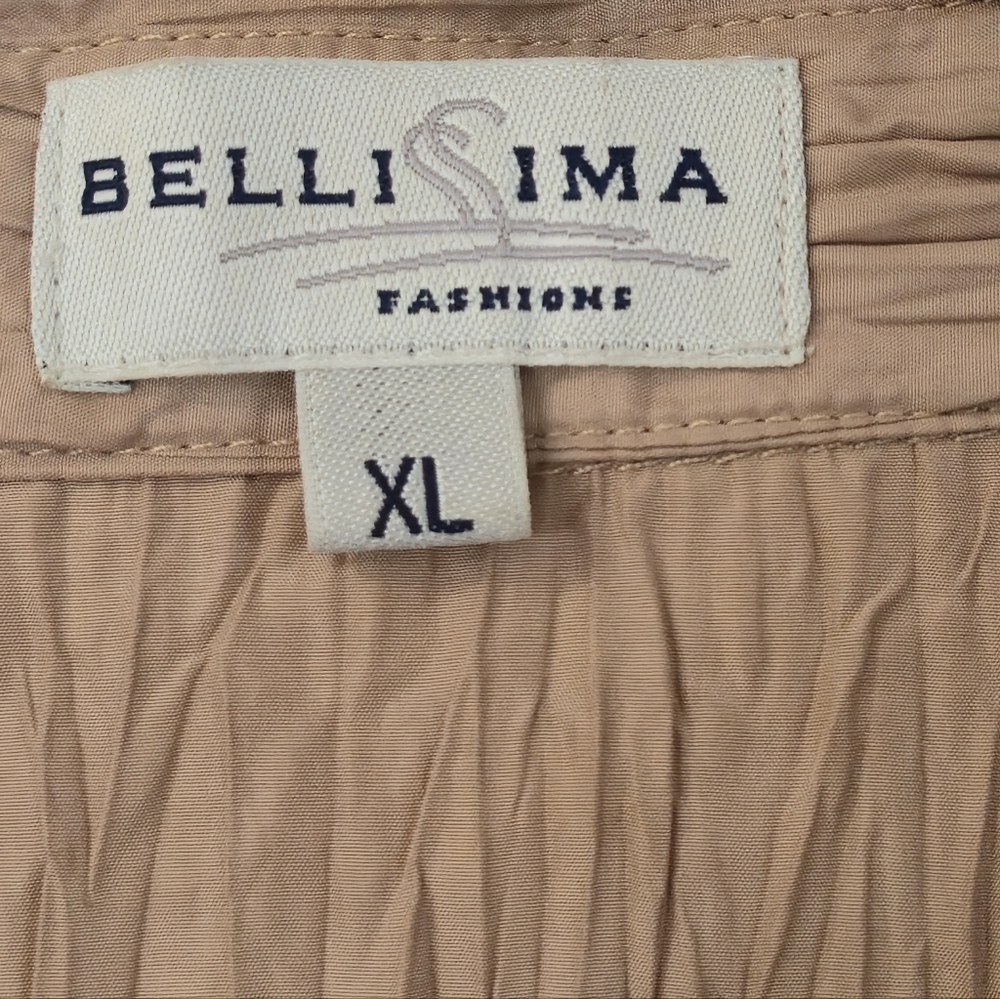 Bellissima XL Tan Micro Pleated Crinkle Button Up Coastal Minimalist Top - Picture 5 of 14